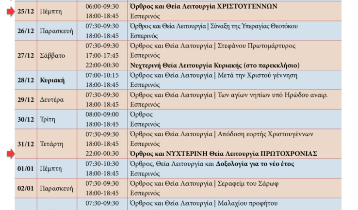 Πρόγραμμα ακολουθιών Δωδεκαημέρου Αγίας Βαρβάρας Ιλίου